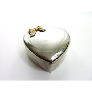 Valentine Steel silver Trinket Jewelry candy Heart Shaped Box with Metal Bow